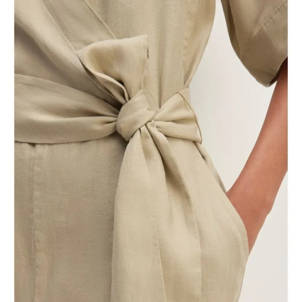 EVERLANE The Wrap Jumpsuit in Linen Trench Coat Khaki Size 6 / NWT